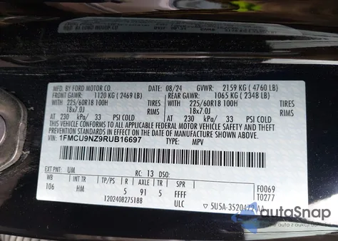 2024 Ford Escape St-Line Select z USA, uszkodzony, nr VIN 1FMCU9NZ9RUB16697